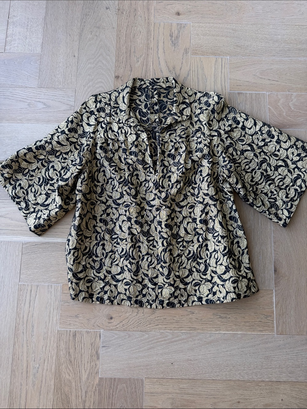 Vintage Black and Gold Floral Jacquard Women's Top